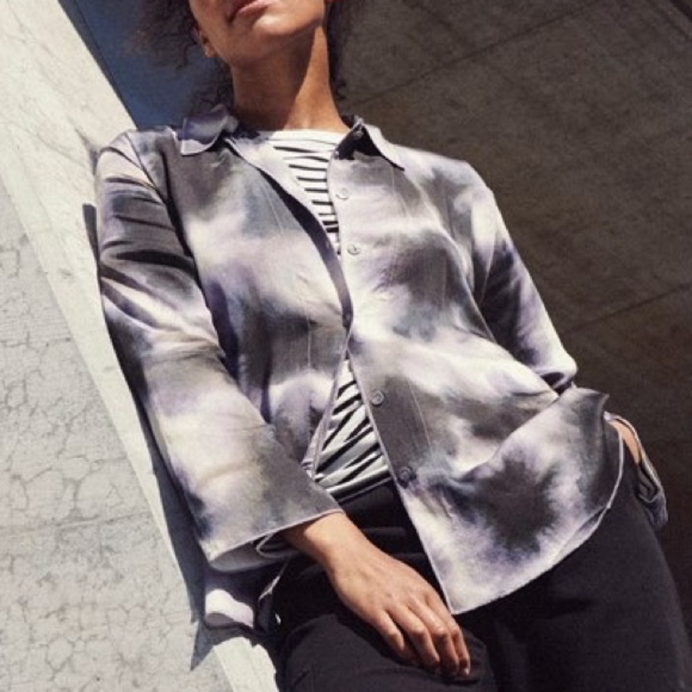 Bitte Kai Rand Ice Dye Rayon Long Sleeve Button Up Blouse - Size Small